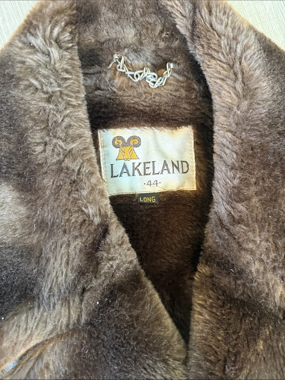 Lakeland Men's Brown Wool Pea Coat with Dark Brown Fur Collar 44 long